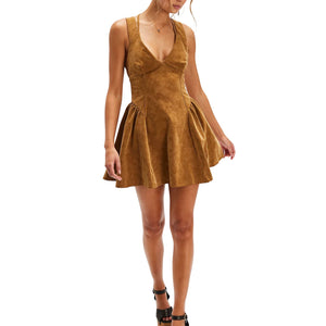 Fit-And-Flare Mini Hot Suede Leather Dress Burgundy / XXL Fit-And-Flare Mini Hot Suede Leather Dress Burgundy / XXL