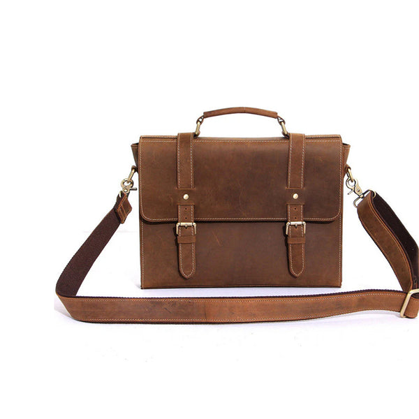 Full Grain Brown Handmade Genuine Leather Messenger Bag