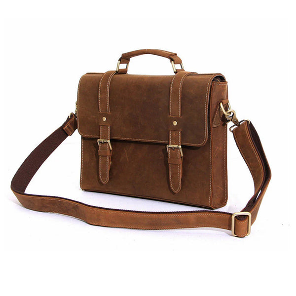 Full Grain Brown Handmade Genuine Leather Messenger Bag