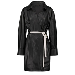 Solid Black Wrap Style Mini Leather Shirt Dress| HotLeatherWorld XL / CHOCOLATE BROWN Solid Black Wrap Style Mini Leather Shirt Dress| HotLeatherWorld XL / CHOCOLATE BROWN