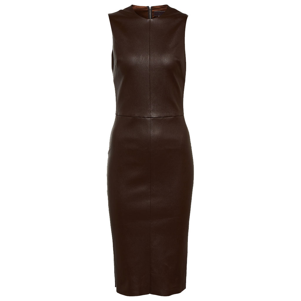chinese dress ladies Sophisticated Dark Brown Bodycon Mini Leather Dress| HotLeatherWorld XL / White