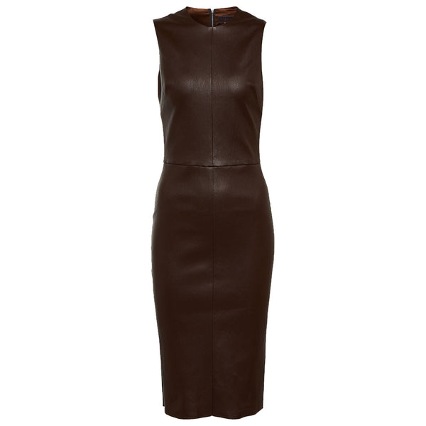 Sophisticated Dark Brown Bodycon Mini Leather Dress -  HOTLEATHERWORLD