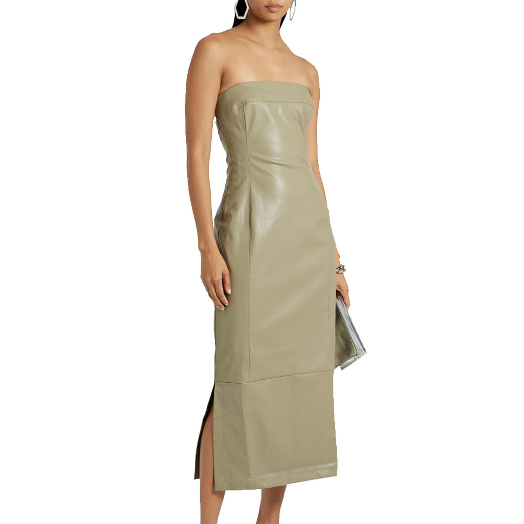 Khaki Minimal Strapless Midi Leather Dress 2XL / XL Khaki Minimal Strapless Midi Leather Dress 2XL / XL