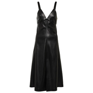 Solid Black A line Women Summer Leather Dress XL / DARK RED Solid Black A line Women Summer Leather Dress XL / DARK RED