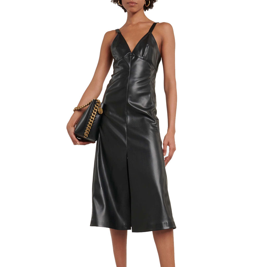 Solid Black A line Women Summer Leather Dress XL / DARK RED Solid Black A line Women Summer Leather Dress XL / DARK RED