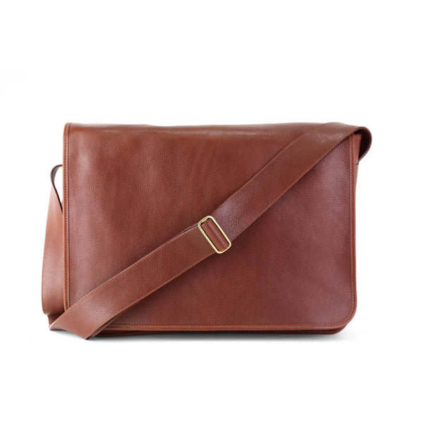 Smooth Finish Brown Genuine Leather Laptop Messenger Bag