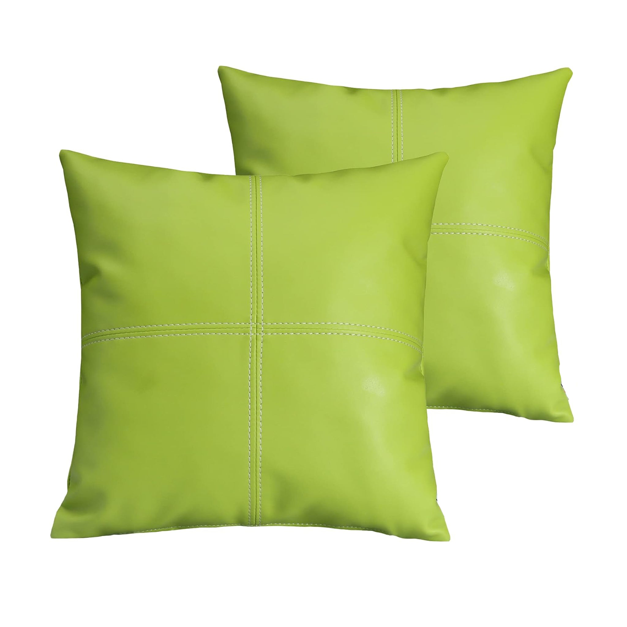 Limegreen Paneled Genuine Leather Pillow Cover