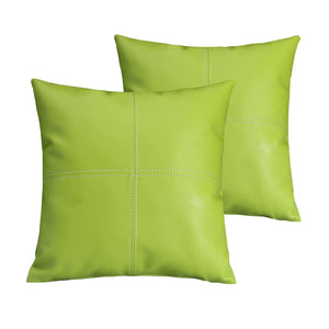 Limegreen Paneled Genuine Leather Pillow Cover