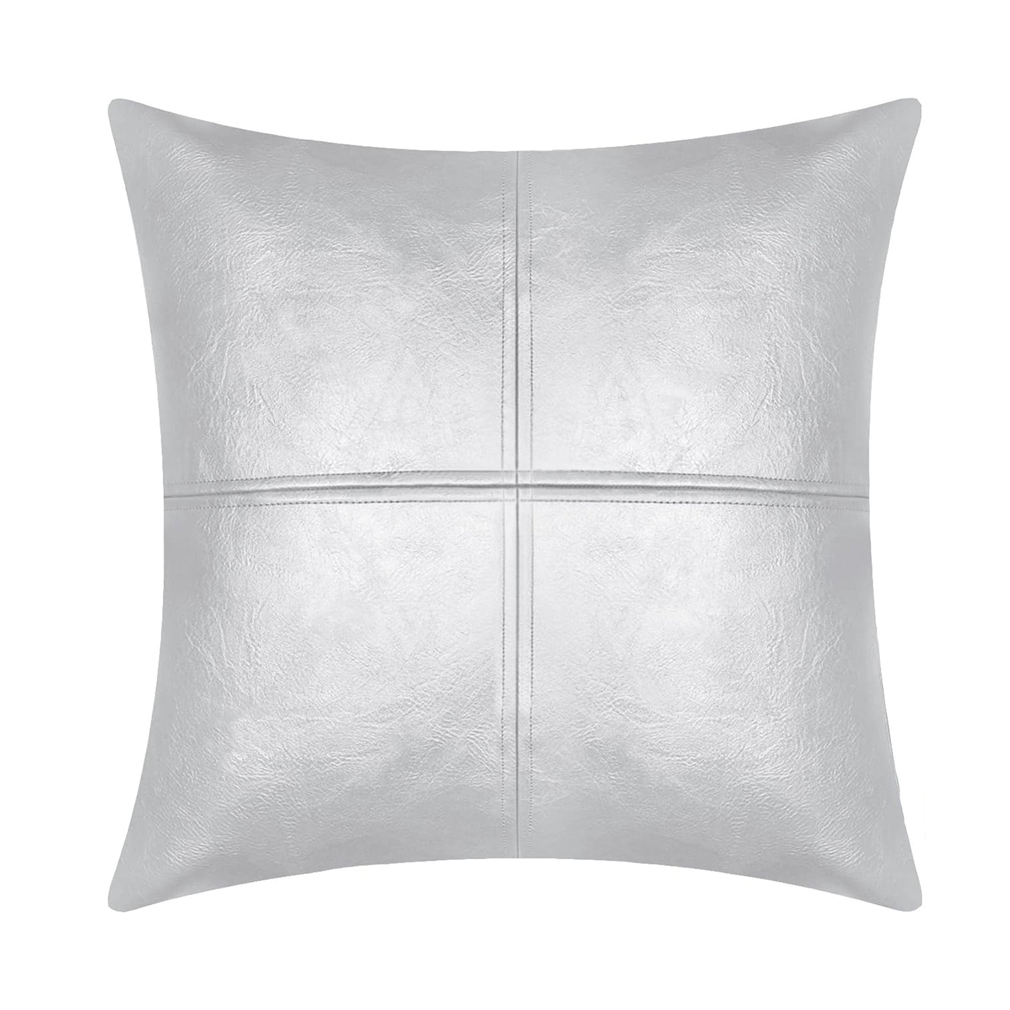 Metallic Silver Paneled Overall Genuine Leather Pillow Cover