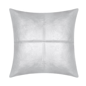 Metallic Silver Paneled Overall Genuine Leather Pillow Cover