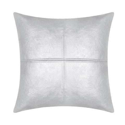 Metallic Silver Paneled Overall Genuine Leather Pillow Cover