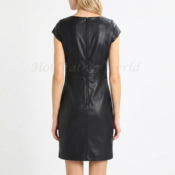 V Neckline Mini Leather Dress