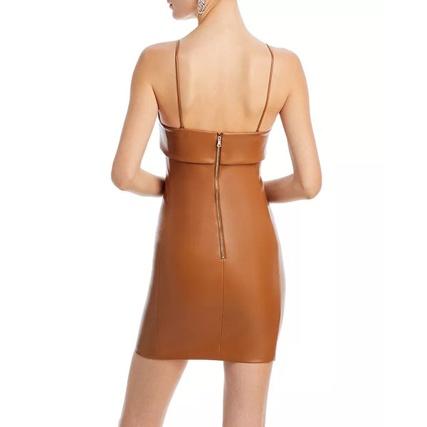 Tan Brown Minimal Women Leather Dress Fall Edition -  HOTLEATHERWORLD