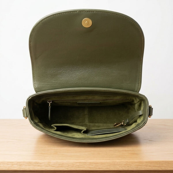 Unisex Olive Green Leather Crossbody Bag