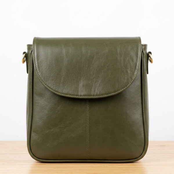 Unisex Olive Green Leather Crossbody Bag