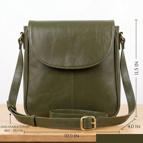 Unisex Olive Green Leather Crossbody Bag