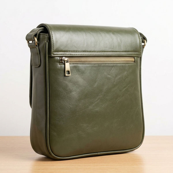Unisex Olive Green Leather Crossbody Bag