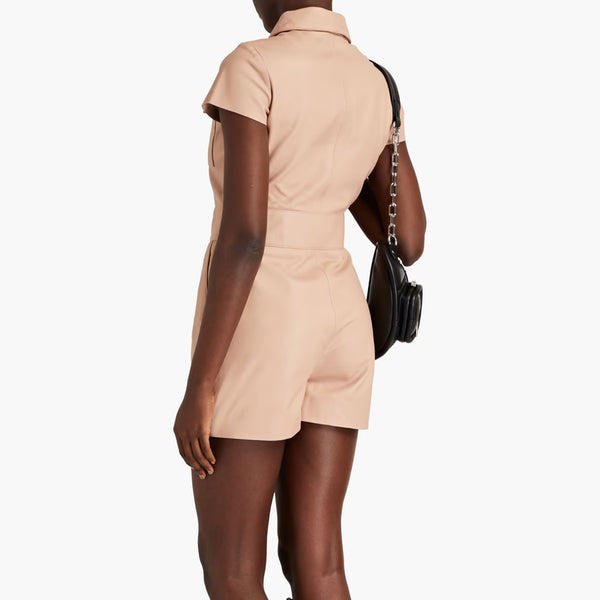 Elegant Daytime Styled Peach Pleated Leather Playsuit