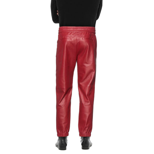 Bright Red Elasticized Waist Men Leather Joggers -  HOTLEATHERWORLD