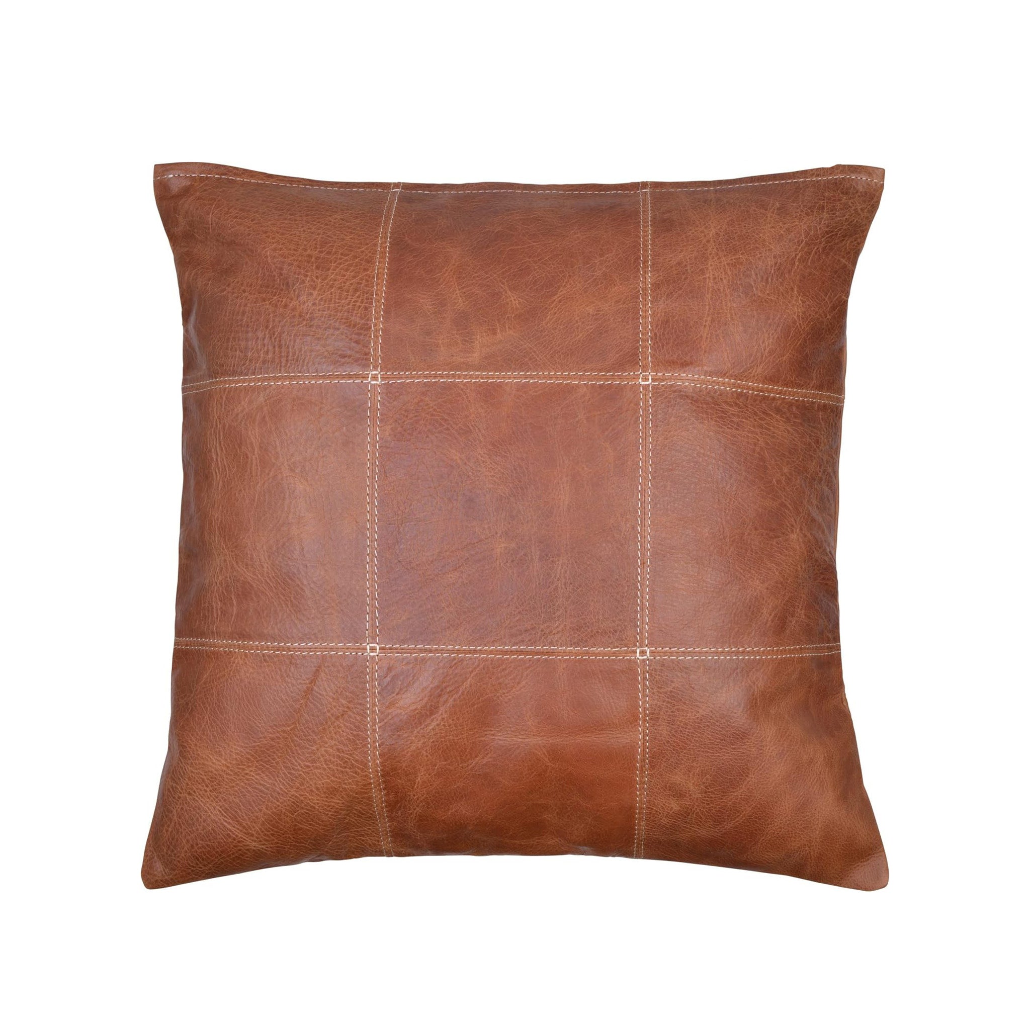 Reversible Design Front and Back Brown Genuine Leather Pillow Cover