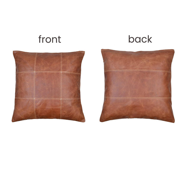 Reversible Design Front and Back Brown Genuine Leather Pillow Cover