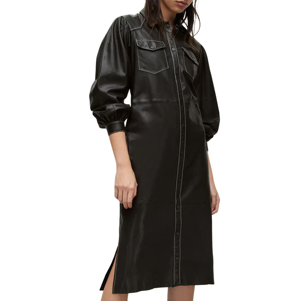 Aesthetic Black Button Down Women Leather Shirt Dress | HOTLEATHERWORLD Aesthetic Black Button Down Women Leather Shirt Dress | HOTLEATHERWORLD
