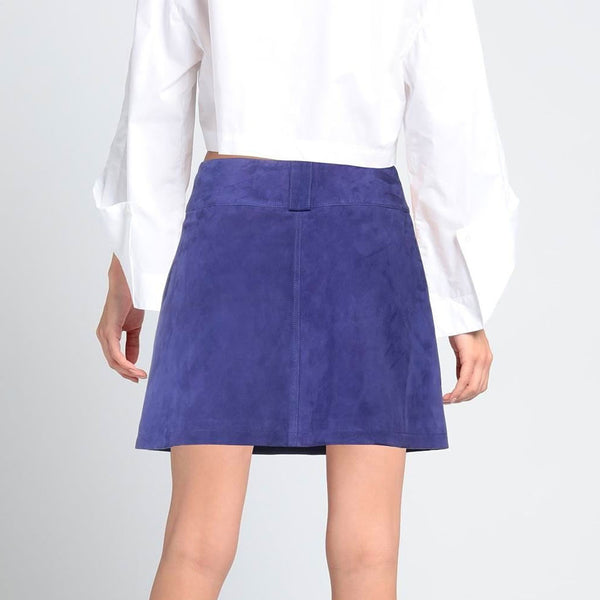 Purple Patch Pockets Detailed Women Mini Suede Skirt -  HOTLEATHERWORLD