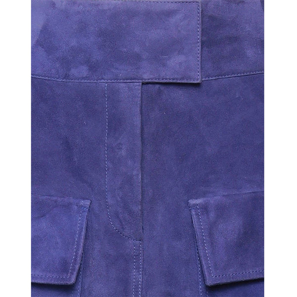 Purple Patch Pockets Detailed Women Mini Suede Skirt -  HOTLEATHERWORLD