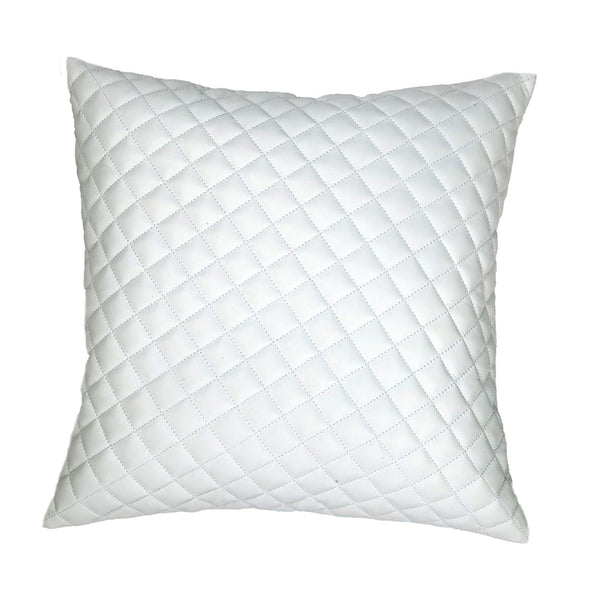 Handcrafted White Quilted Leather Pillow Cover For Home Decor