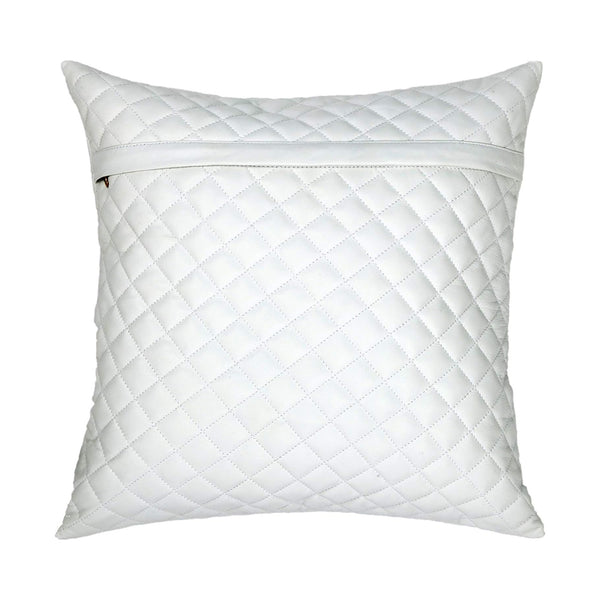 Handcrafted White Quilted Leather Pillow Cover For Home Decor