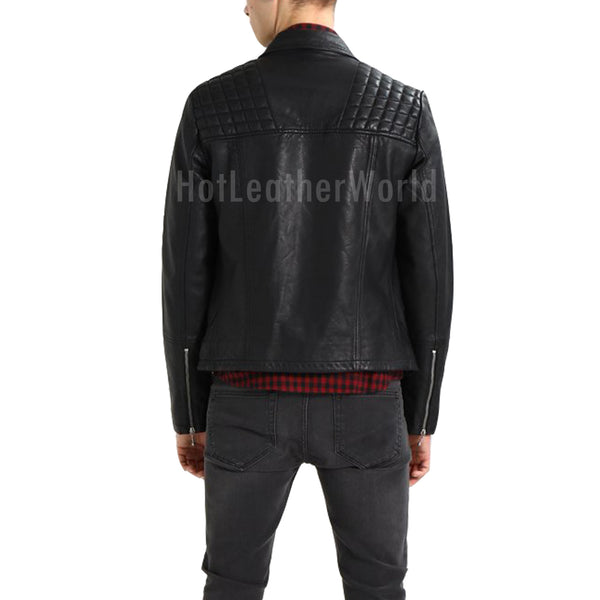 Quilted Style Men Leather Jacket -  HOTLEATHERWORLD