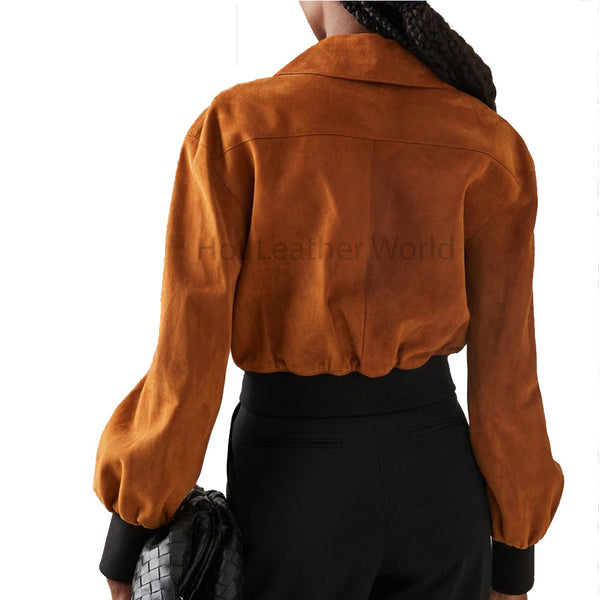 Classy Brown Cropped Women Suede Leather Bomber Jacket -  HOTLEATHERWORLD