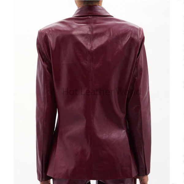 Minimal Burgundy Overlapping Women Genuine Leather Blazer -  HOTLEATHERWORLD