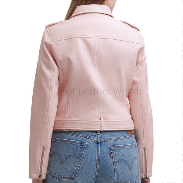 Powder Pink Zipper Detailed Premium Women Moto Leather Jacket -  HOTLEATHERWORLD