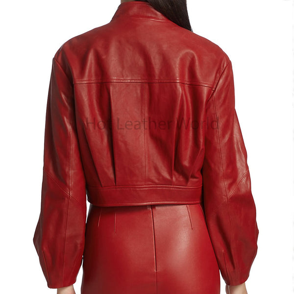 Vintage Red Puffed Sleeve Women Cropped Genuine Leather Jacket -  HOTLEATHERWORLD