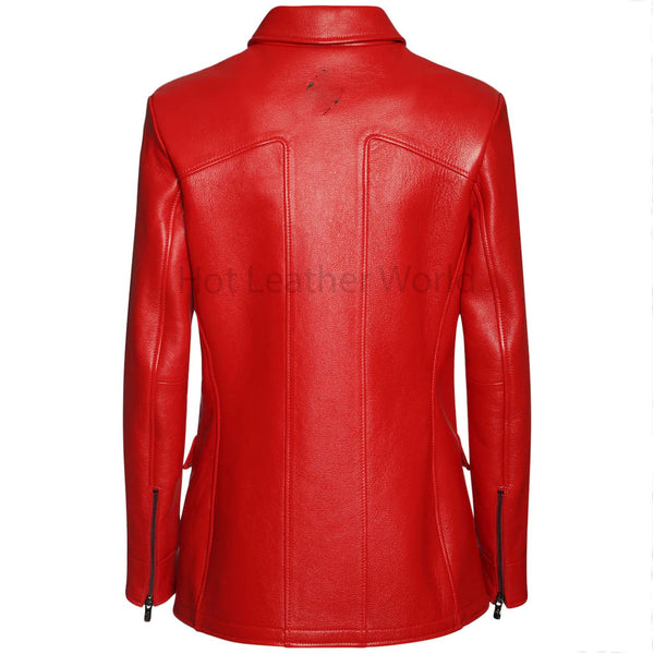 Solid Red Straight Fit Snap Buttoned Women Genuine Leather Jacket -  HOTLEATHERWORLD