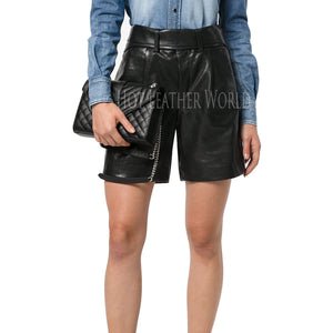 High Waisted Women Leather Shorts -  HOTLEATHERWORLD