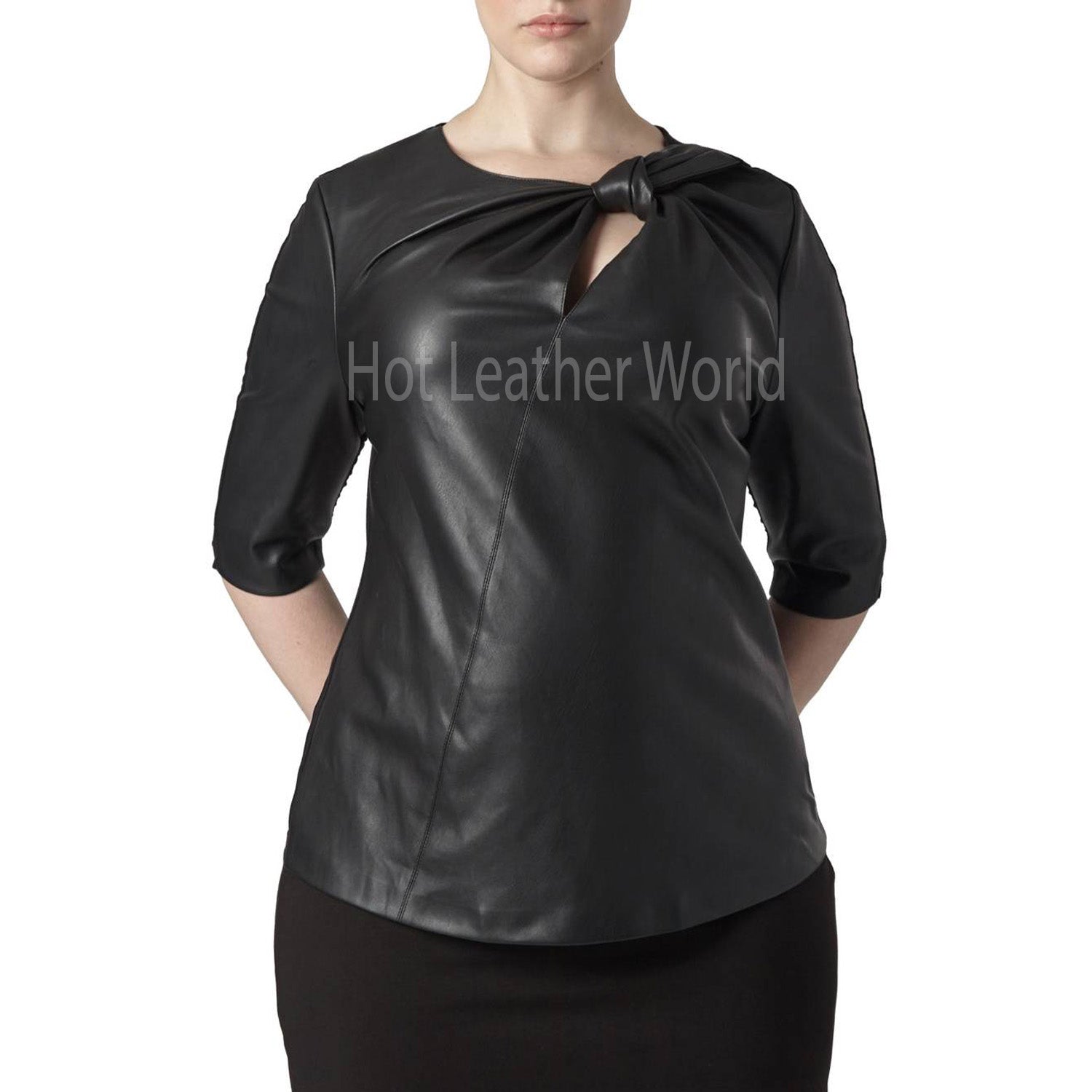 Plus Size Faux Leather Front Top -  HOTLEATHERWORLD