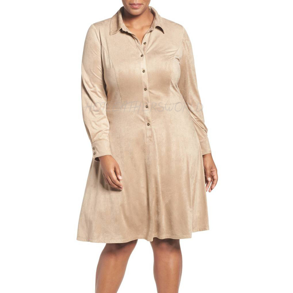 Plus Size Suede Shirt Dress 8 / Olive