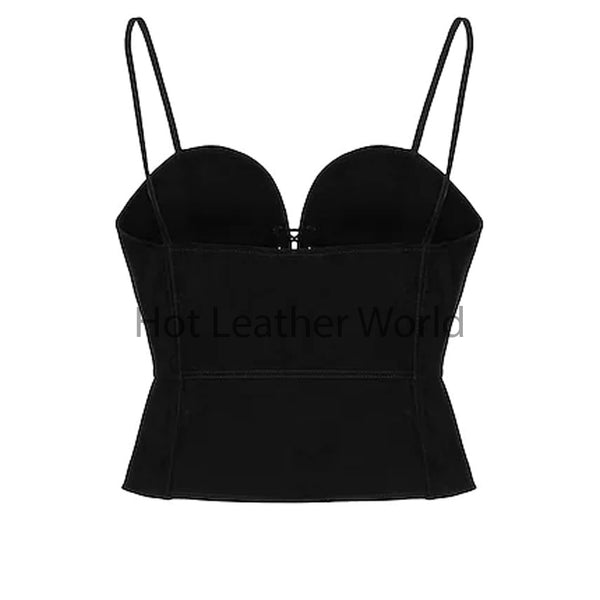 Jet Black Front Laced Women Hot Suede Leather Bustier Top -  HOTLEATHERWORLD