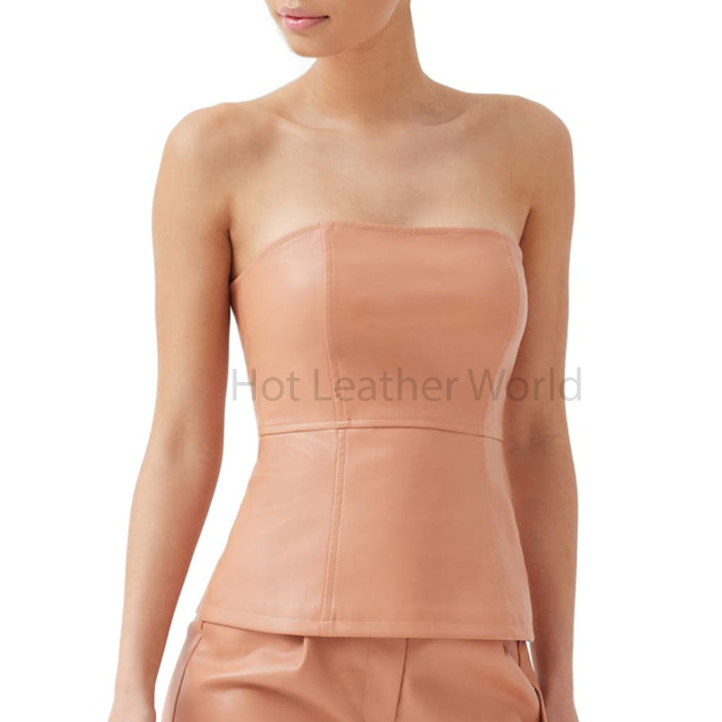 Minimal Peach Strapless Women Hot Leather Top -  HOTLEATHERWORLD