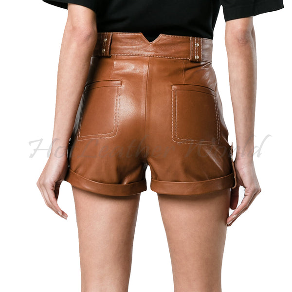 Genuine Leather Loose women shorts -  HOTLEATHERWORLD