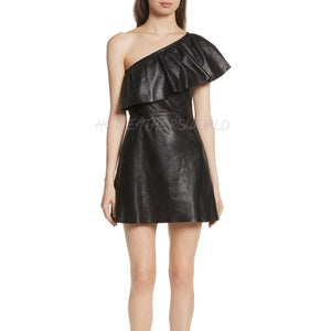 One-Shoulder Leather Mini Dress -  HOTLEATHERWORLD
