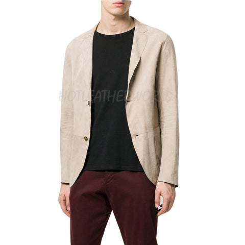 Buttoned Men Suede Leather Blazer Jacket -  HOTLEATHERWORLD
