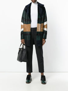 Faux Fur Collar Block Style Women Leather Coat -  HOTLEATHERWORLD