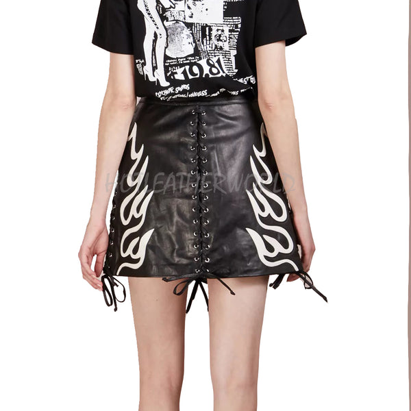 Flame Lace Up Leather Mini Skirt -  HOTLEATHERWORLD