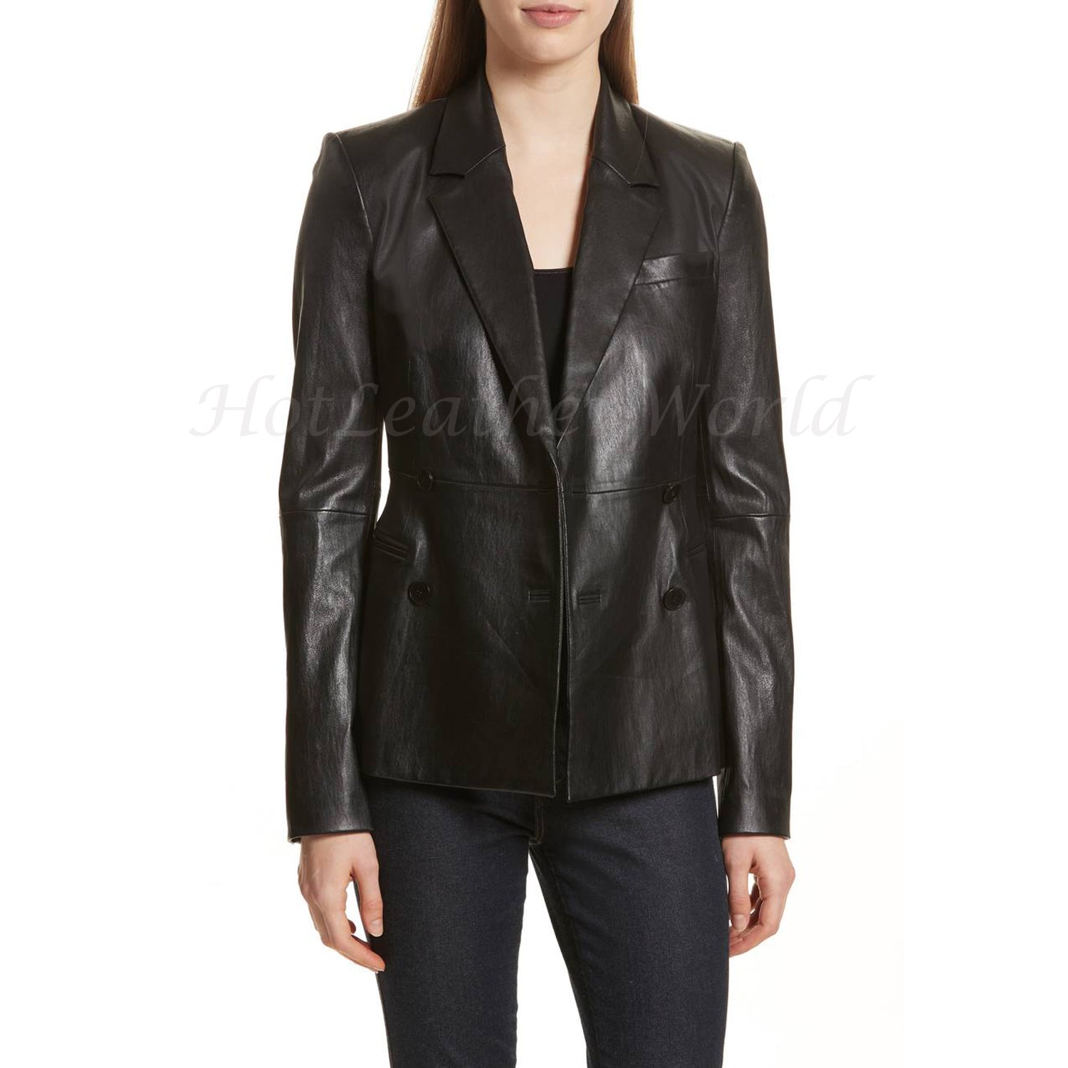 Classic Style Women Leather Blazer -  HOTLEATHERWORLD
