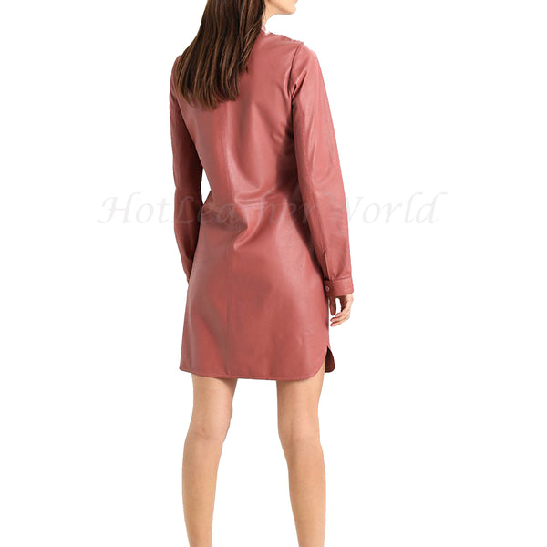 Mandarin Collar Women Leather Dress -  HOTLEATHERWORLD