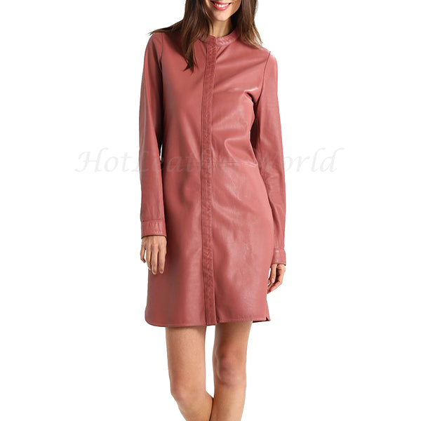 Mandarin Collar Women Leather Dress -  HOTLEATHERWORLD