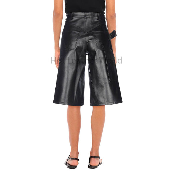 Chic Black Cropped Length Wide Leg Women Leather Pant -  HOTLEATHERWORLD